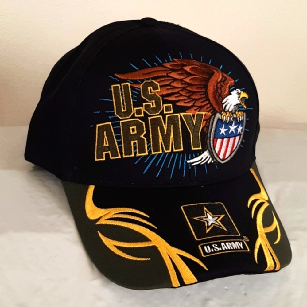 U.S. Army Spiker Cap Eagle Emblem Black Adjustable Sizing Adult